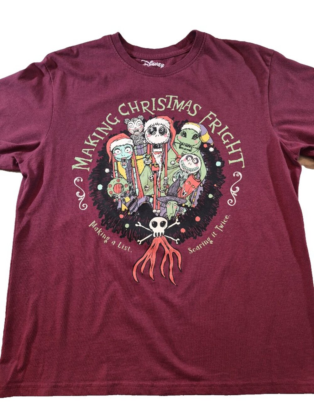 Disney Nightmare Before Christmas Shirt L Burgundy Making Christmas Fright